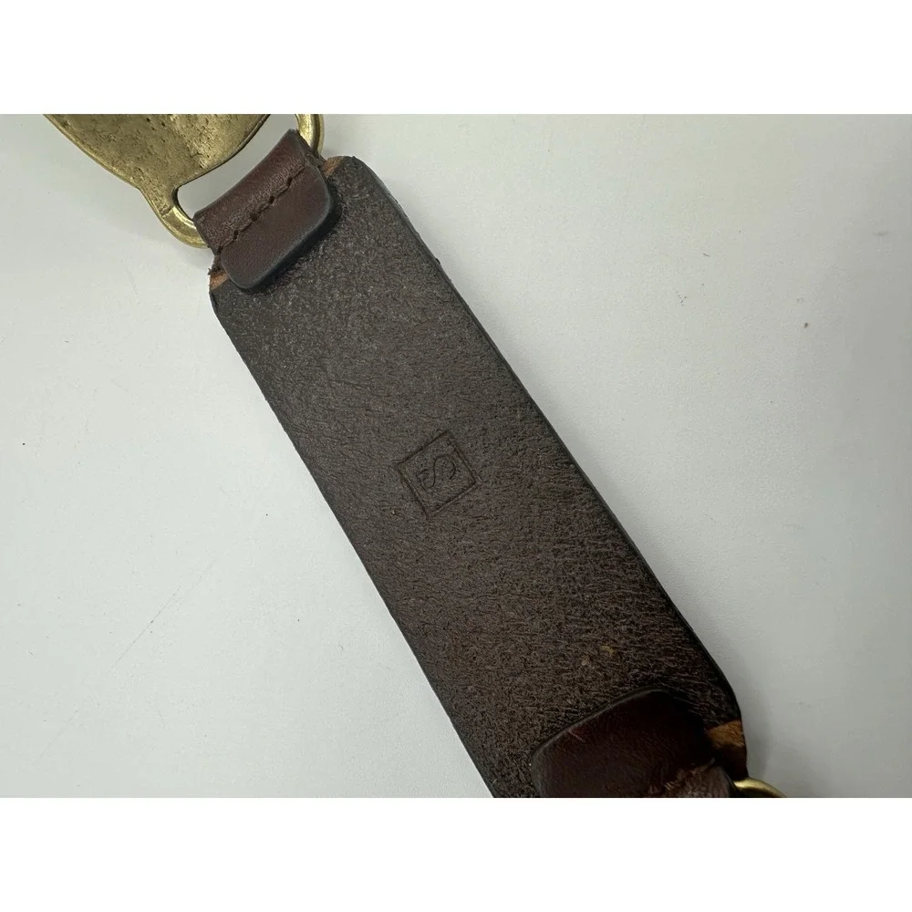 Fossil Leather Belt Brown Brass Western Style USA‎ Small 34 Vintage